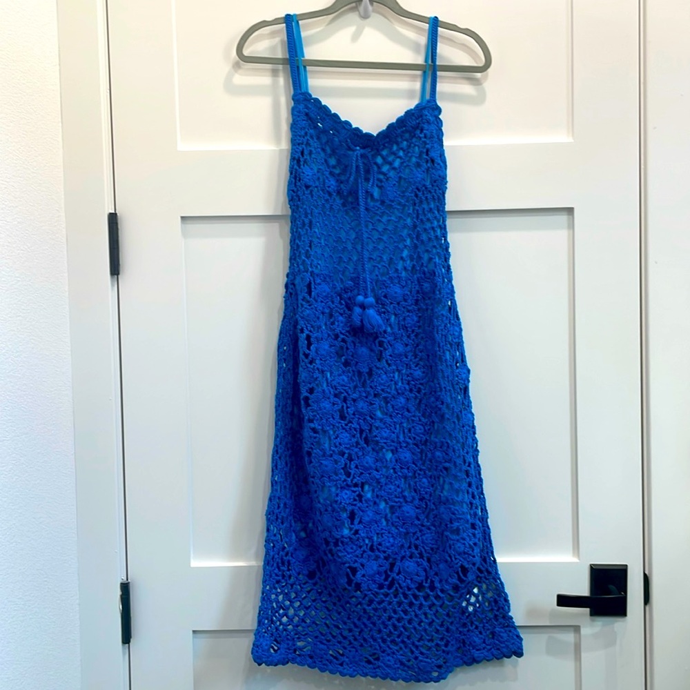 J Crew Crochet Sweater Dress Bright Blue women’s size Medium NWT !!